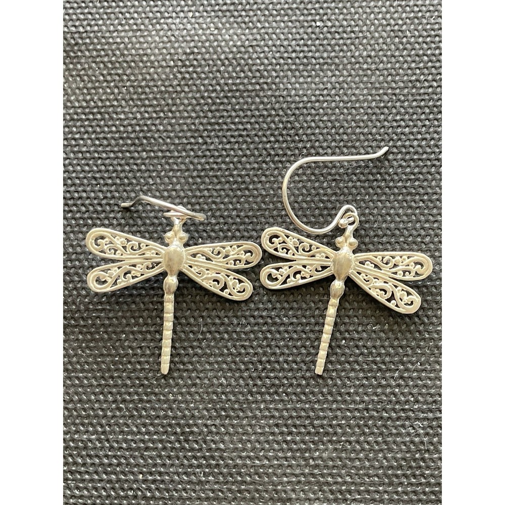 ATI 925 sterling silver dragonfly dangle earrings Filigree Wings Vintage Estate